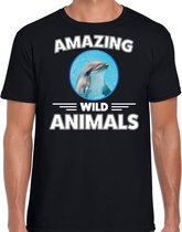 T-shirt dolfijn - zwart - heren - amazing wild animals - cadeau shirt dolfijn / dolfijnen liefhebber S
