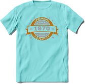 Premium Since 1970 T-Shirt | Zilver - Goud | Grappig Verjaardag en Feest Cadeau Shirt | Dames - Heren - Unisex | Tshirt Kleding Kado | - Licht Blauw - XL