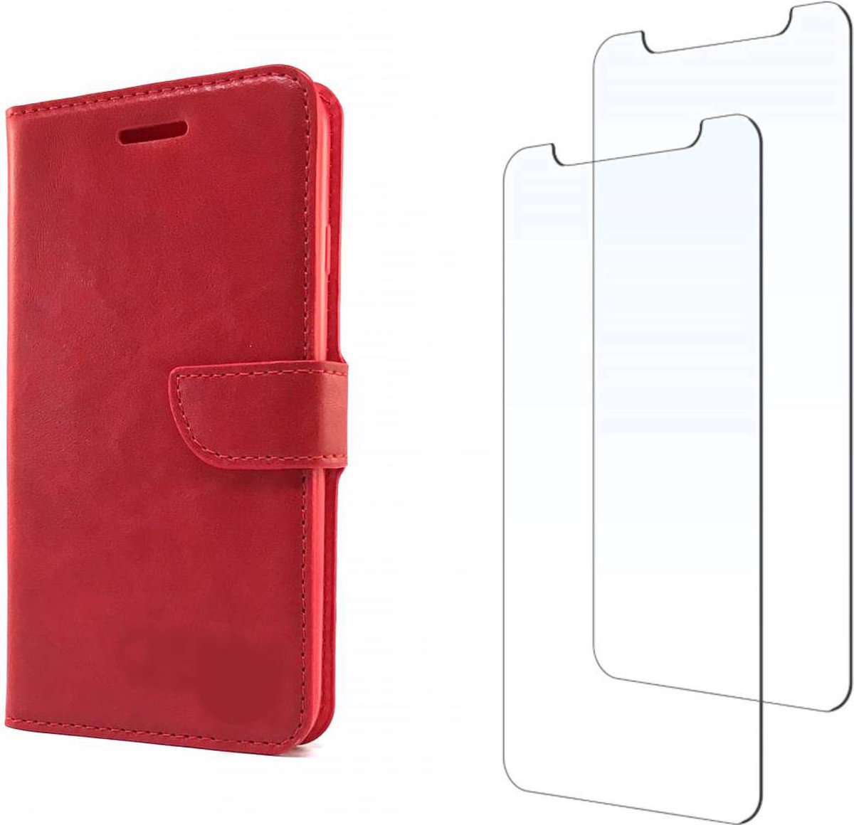 LuxeBass iPhone SE 2020 / iPhone 7 / iPhone 8 hoesje book case + 2 stuks Glas Screenprotector rood - telefoonhoes - gsm hoes - telefoonhoesjes - glas scherm - bescherming