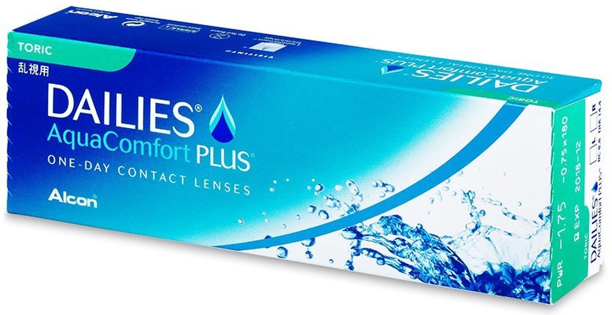 Dailies AquaComfort Plus Toric (30 lenzen) Sterkte: -3.50, BC: 8.80, DIA: 14.40, cilinder: -0.75, as: 140°