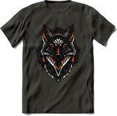 Vos - Dieren Mandala T-Shirt | Oranje | Grappig Verjaardag Zentangle Dierenkop Cadeau Shirt | Dames - Heren - Unisex | Wildlife Tshirt Kleding Kado | - Donker Grijs - XXL