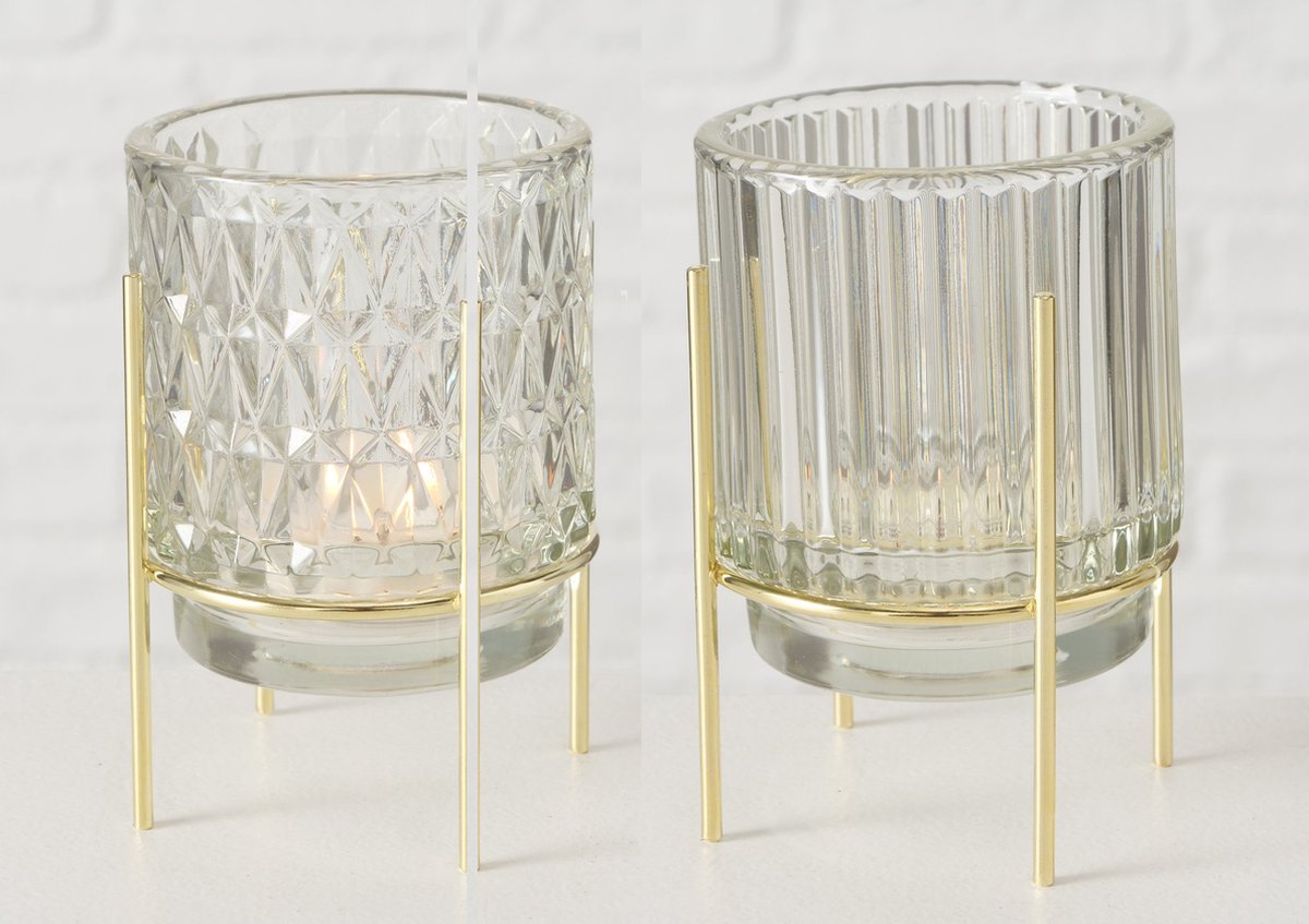 Boltze Sfeerlichten helder glas op goudkleurige voet set van 2 Helder;Goud