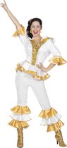 Wilbers & Wilbers - Jaren 80 & 90 Kostuum - Anni Frid Jaren 70 Superster Abba - Vrouw - Wit / Beige, Goud - Maat 48 - Carnavalskleding - Verkleedkleding