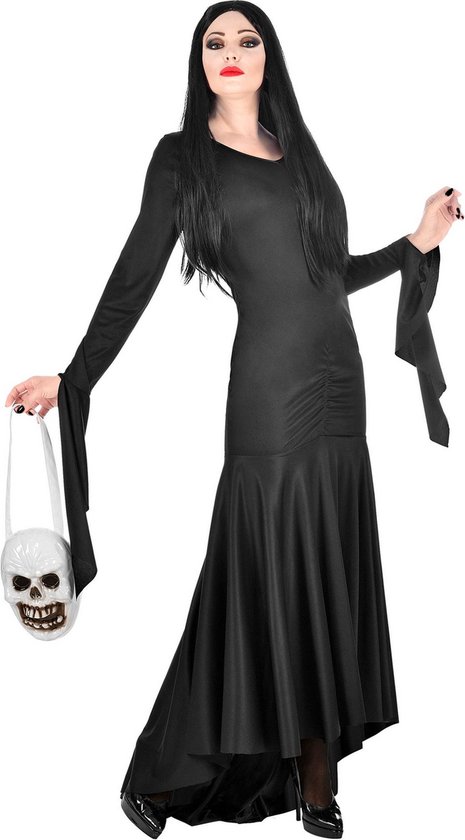 Widmann - Gotisch Kostuum - Lang Zwart Fladderend Morticia Addams Family - Vrouw - Zwart - XS - Halloween - Verkleedkleding