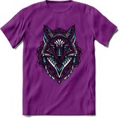 Vos - Dieren Mandala T-Shirt | Lichtblauw | Grappig Verjaardag Zentangle Dierenkop Cadeau Shirt | Dames - Heren - Unisex | Wildlife Tshirt Kleding Kado | - Paars - XL