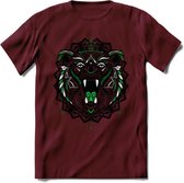 Beer - Dieren Mandala T-Shirt | Groen | Grappig Verjaardag Zentangle Dierenkop Cadeau Shirt | Dames - Heren - Unisex | Wildlife Tshirt Kleding Kado | - Burgundy - L