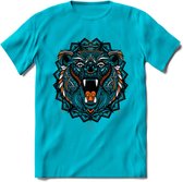 Beer - Dieren Mandala T-Shirt | Oranje | Grappig Verjaardag Zentangle Dierenkop Cadeau Shirt | Dames - Heren - Unisex | Wildlife Tshirt Kleding Kado | - Blauw - 3XL