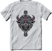 Bizon - Dieren Mandala T-Shirt | Rzoe | Grappig Verjaardag Zentangle Dierenkop Cadeau Shirt | Dames - Heren - Unisex | Wildlife Tshirt Kleding Kado | - Licht Grijs - Gemaleerd - XL