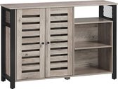 furnibella  kast met 2 deuren, verstelbare planken, voor eetkamer, woonkamer, keuken, 110 x 33 x 75 cm, industrieel ontwerp, grijs-zwart LSC083B02