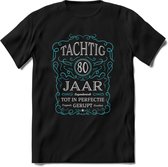 80 Jaar Legendarisch Gerijpt T-Shirt | Lichtblauw - Grijs | Grappig Verjaardag en Feest Cadeau Shirt | Dames - Heren - Unisex | Tshirt Kleding Kado | - Zwart - S