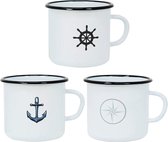 Nautische mokken set geëmailleerde decoratieve mokken maritieme designs 350 ml anker, stuur en kompas