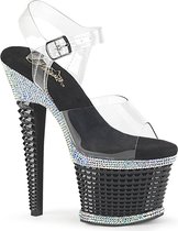 Pleaser Sandaal met enkelband, Paaldans schoenen -38 Shoes- SPECTATOR-708RS US 8 Transparant/Zwart