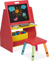 Relaxdays schoolbord kind en opbergkast speelgoed in 1 - krijtbord - tekenbord peuter