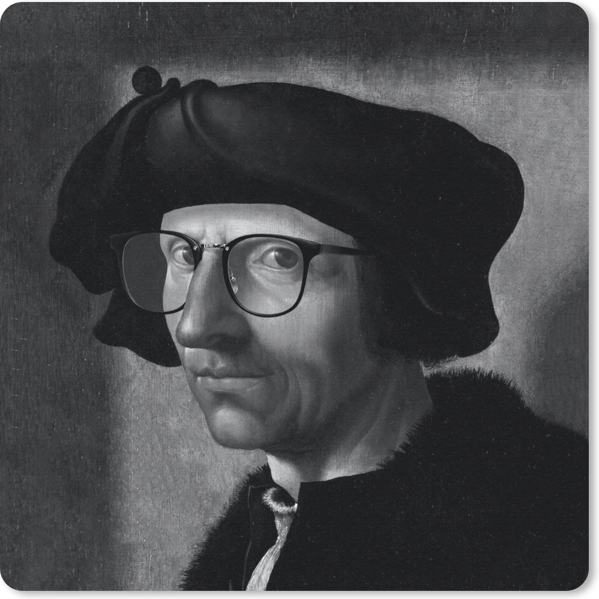 Muismat 30x30 cm - Mousepad Jacob Cornelisz van Oostsanen - Bril - Zwart - Wit - Muismatten