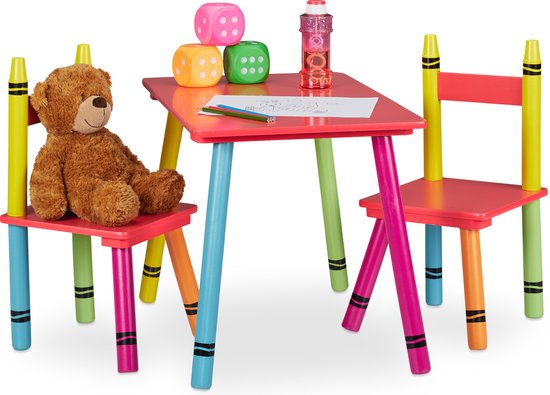 Table et 2 chaises pour enfants Relaxdays - table de bricolage - chaise pour tout-petit - ensemble de meubles pour enfants