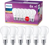 Philips energiezuinige LED Lamp Mat - 60 W - E27 - warmwit licht - 6 stuks - Bespaar op energiekosten