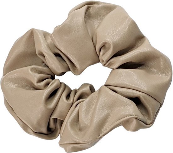 Scrunchie Groot - XL | PU Leder - Beige | Haarelastiek / Haarwokkel | Fashion Favorite