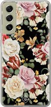 Casimoda® hoesje - Geschikt voor Samsung S21 FE - Bloemen flowerpower - Backcover - Siliconen/TPU - Zwart