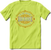 1980 The One And Only T-Shirt | Goud - Zilver | Grappig Verjaardag  En  Feest Cadeau | Dames - Heren | - Groen - M