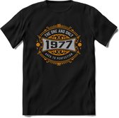 1977 The One And Only T-Shirt | Goud - Zilver | Grappig Verjaardag  En  Feest Cadeau | Dames - Heren | - Zwart - XXL