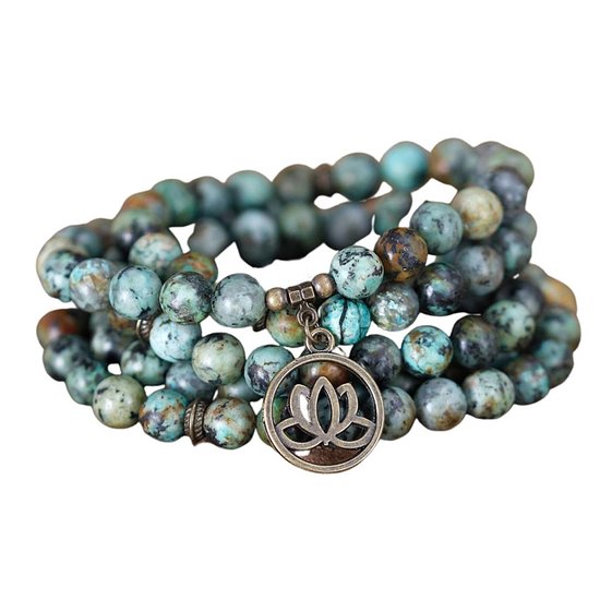 Marama - wikkel armband Turquoise Lotus - unisex - Mala armband - 94 cm -