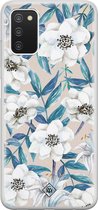 Casimoda® hoesje - Geschikt voor Samsung A03s - Bloemen / Floral blauw - Backcover - Siliconen/TPU - Blauw