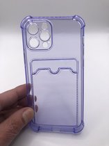 Premium Kwaliteit Anti Schok TPU back cover - Geschikt voor iPhone 12 Pro - Siliconen hoesje met pasjes vakje - Lila/Doorzichtig