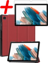 Samsung Galaxy Tab A8 Hoes Book Case Luxe Hoesje Met Screenprotector - Samsung Tab A8 Screen Protector - Samsung Tab A8 Hoesje Book Case Hoes - Donker Rood