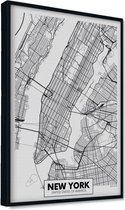 Akoestische panelen - Geluidsisolatie - Akoestische wandpanelen - Akoestisch schilderij AcousticPro® - paneel met plattegrond van New York, USA - Design 73 - Basic - 100x70 - zwart