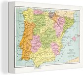 Canvas Schilderij Vintage kaart van Spanje en Portugal - 80x60 cm - Wanddecoratie