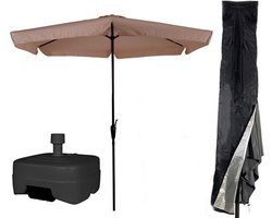 CUHOC Beige / Ecru Parasol - Parasolhoes - Extra Zware Vulbare Verrijdbare Parasolvoet - parasol met voet, parasol met hoes en voet, stokparasol met hoes en voet