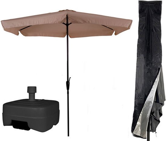 CUHOC Beige / Ecru Parasol - Parasolhoes - Extra Zware Vulbare Verrijdbare Parasolvoet - parasol met voet, parasol met hoes en voet, stokparasol met hoes en voet