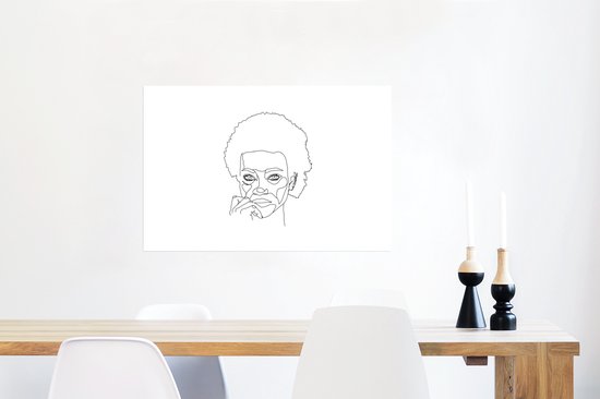 Femme art Line avec AFRO un papier d'affiche de fond blanc 90x60 cm - impression photo sur l' affiche (décoration murale salon / chambre à coucher)