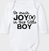 Baby Rompertje met tekst 'So much joy in this little boy' |Lange mouw l | wit zwart | maat 50/56 | cadeau | Kraamcadeau | Kraamkado
