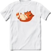 Schattige kat T-Shirt Grappig | Dieren katten Kleding Kado Heren / Dames | Animal Skateboard Cadeau shirt - Wit - XL