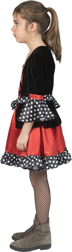 Funny Fashion - Heks & Spider Lady & Voodoo & Duistere Religie Kostuum - Heks Vol Stippen - Meisje - rood,zwart - Maat 116 - Halloween - Verkleedkleding