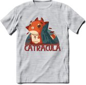 Graaf catracula T-Shirt Grappig | Dieren katten halloween Kleding Kado Heren / Dames | Animal Skateboard Cadeau shirt - Licht Grijs - Gemaleerd - XXL