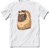 Casual lama T-Shirt Grappig | Dieren alpaca Kleding Kado Heren / Dames | Animal Skateboard Cadeau shirt - Wit - M