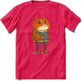 Casual kat T-Shirt Grappig | Dieren katten Kleding Kado Heren / Dames | Animal Skateboard Cadeau shirt - Roze - XL