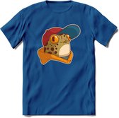 Hippe Kikker T-Shirt Grappig | Dieren reptielen Kleding Kado Heren / Dames | Animal Skateboard Cadeau shirt - Donker Blauw - L