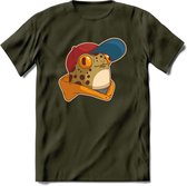 Hippe Kikker T-Shirt Grappig | Dieren reptielen Kleding Kado Heren / Dames | Animal Skateboard Cadeau shirt - Leger Groen - XL
