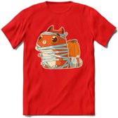 Mummy kat T-Shirt Grappig | Dieren katten halloween Kleding Kado Heren / Dames | Animal Skateboard Cadeau shirt - Rood - 3XL
