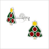 Aramat jewels ® - Zilveren kerst oorbellen kerstboom emaille 10x8mm