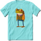 Casual kikker T-Shirt Grappig | Dieren reptiel Kleding Kado Heren / Dames | Animal Skateboard Cadeau shirt - Licht Blauw - L