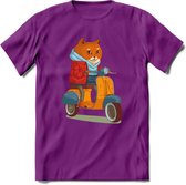 Casual scooter kat T-Shirt Grappig | Dieren katten Kleding Kado Heren / Dames | Animal Skateboard Cadeau shirt - Paars - L