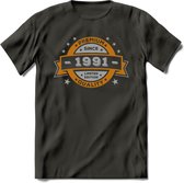 Premium Since 1991 T-Shirt | Goud - Zilver | Grappig Verjaardag Kleding Cadeau Shirt | Dames - Heren - Unisex Tshirt | - Donker Grijs - XXL