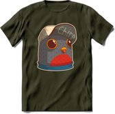 Chirp vogel T-Shirt Grappig | Dieren Kleding Kado Heren / Dames | Animal Skateboard Cadeau shirt - Leger Groen - M
