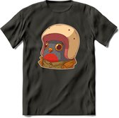 Duif met helm T-Shirt Grappig | Dieren vogel Kleding Kado Heren / Dames | Animal Skateboard Cadeau shirt - Donker Grijs - S