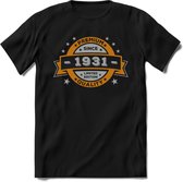 Premium Since 1931 T-Shirt | Goud - Zilver | Grappig Verjaardag Kleding Cadeau Shirt | Dames - Heren - Unisex Tshirt | - Zwart - 3XL