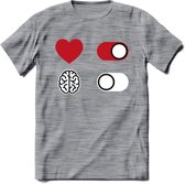 Hart Aan Brein Uit - Valentijn T-Shirt | Grappig Valentijnsdag Cadeautje voor Hem en Haar | Dames - Heren - Unisex | Kleding Cadeau | - Donker Grijs - Gemaleerd - M